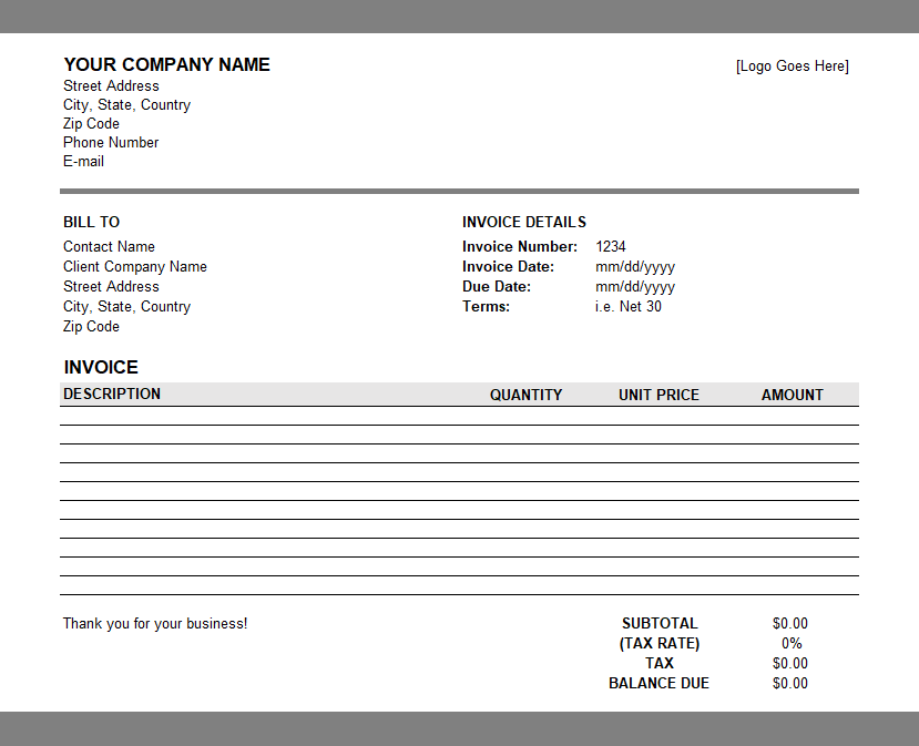 B2B invoice template example