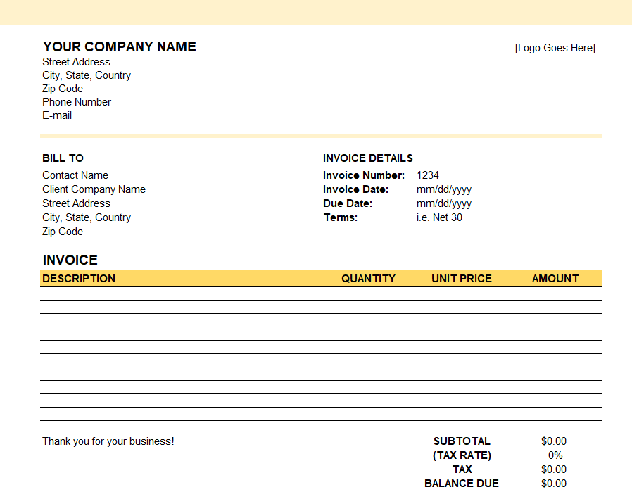 small business invoice template