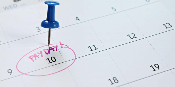 calendar with payday circled in red